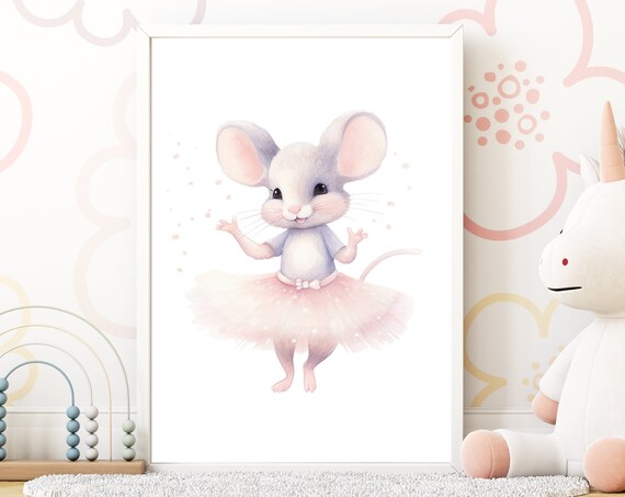 Ballerina Mouse In Pink Tutu Cute Girls Nursery Dance Poster