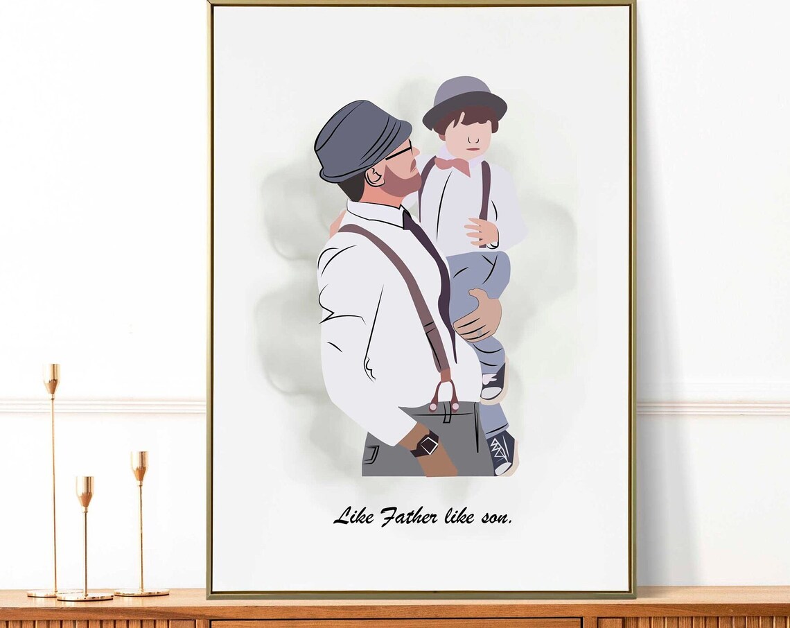 Like Father Like Son Matching Dad and Boy Flat Illustration Poster