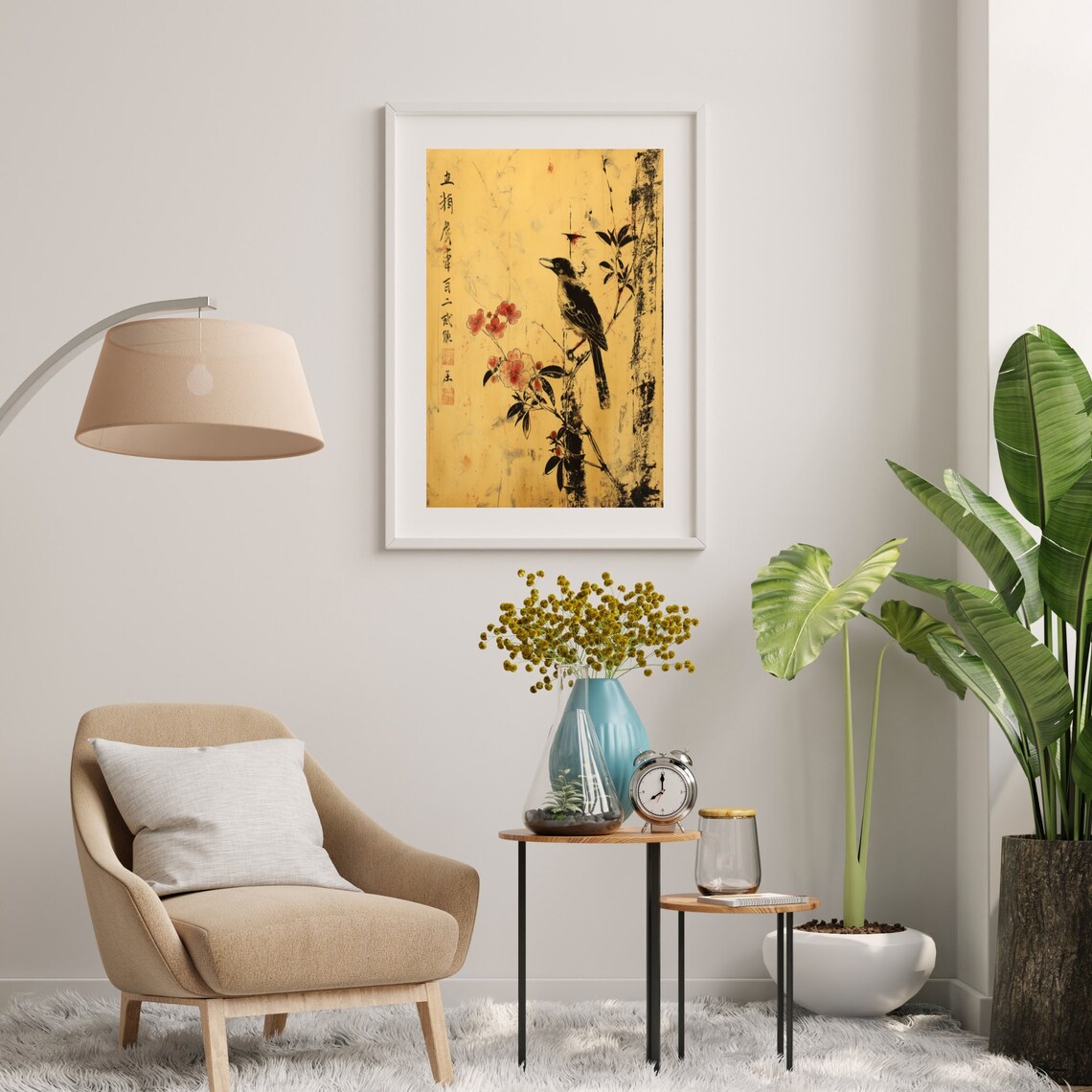 Tranquil Bird On Ancient Tree, Ink Wash Art Print - Image 3