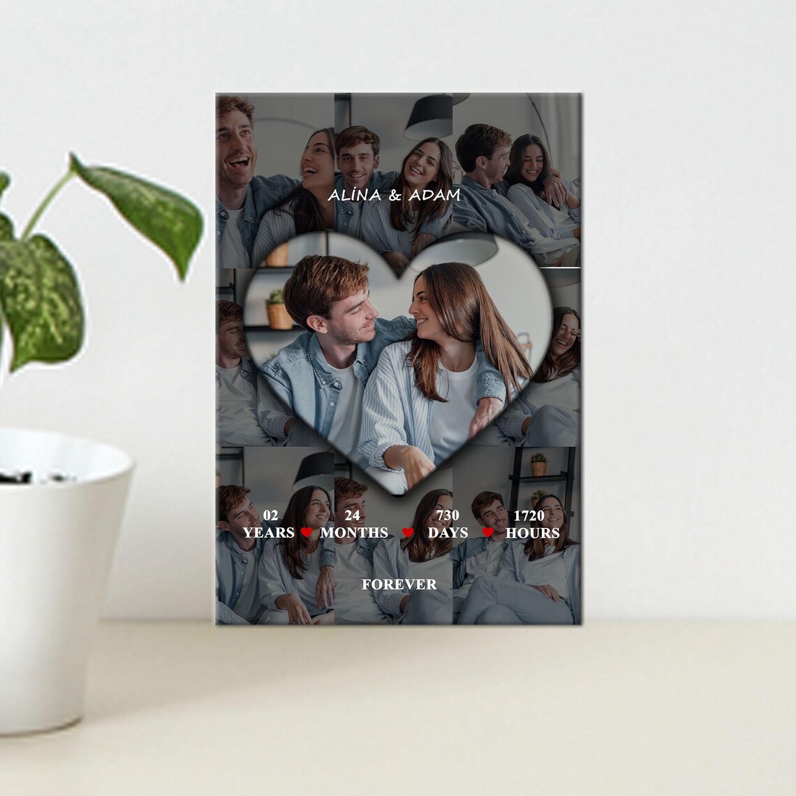 Personalized Couple Photo Collage Heart Anniversary Gift Poster