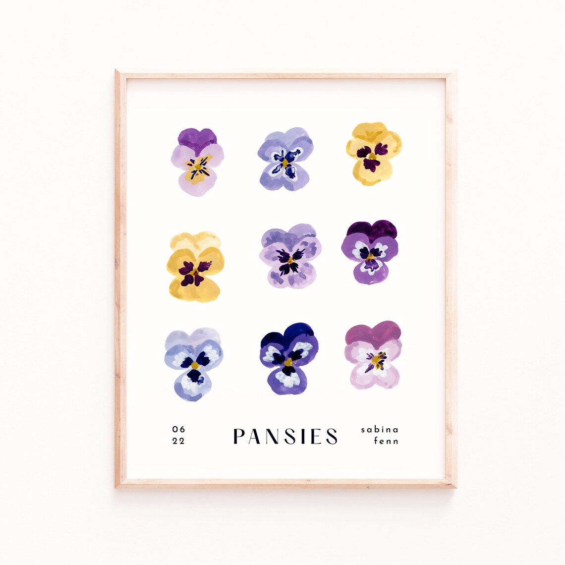 Pansies Botanical Flower Watercolor Art Print