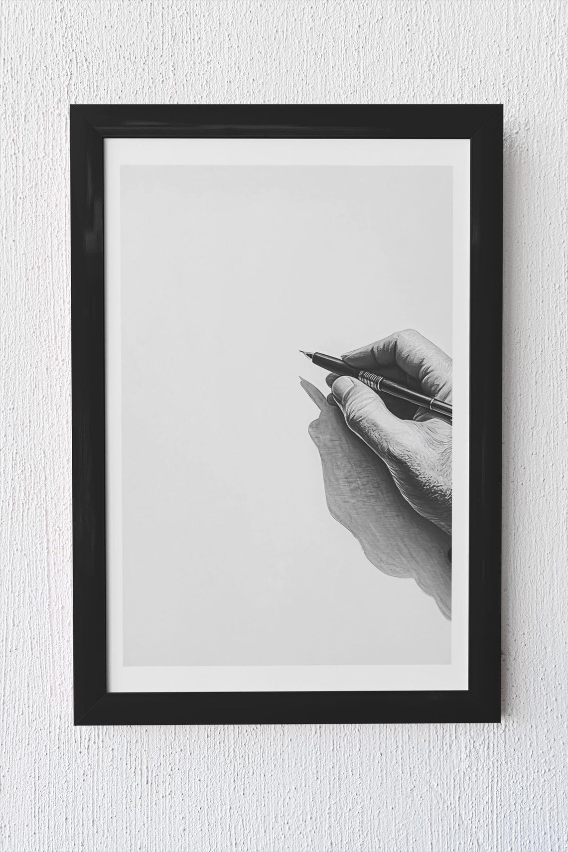 Minimalist Black And White Hand Holding Pen Creative Writer Poster - Image 3