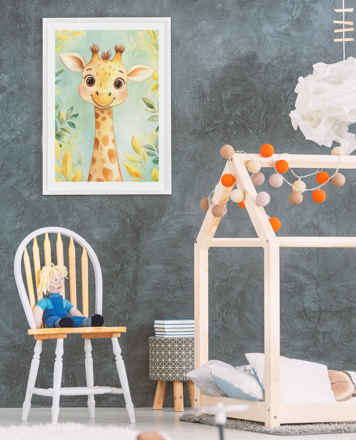 Cute Watercolor Giraffe In Leafy Foliage Nursery Kids Art Poster - Image 3