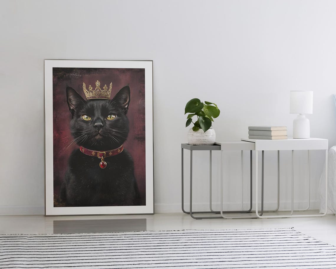 Crowned Black Cat Royal Portrait Gothic Elegance Pet Art Poster - Image 2