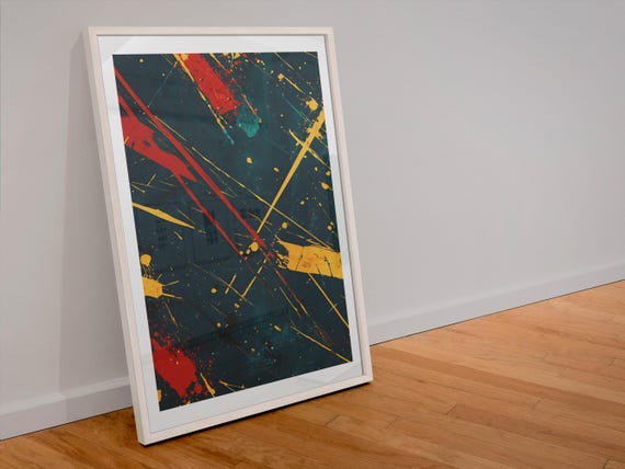 Abstract Splash Wall Art Print Bold Red Yellow Teal Decor Modern Art Poster Abstract Art For Home Office Decor