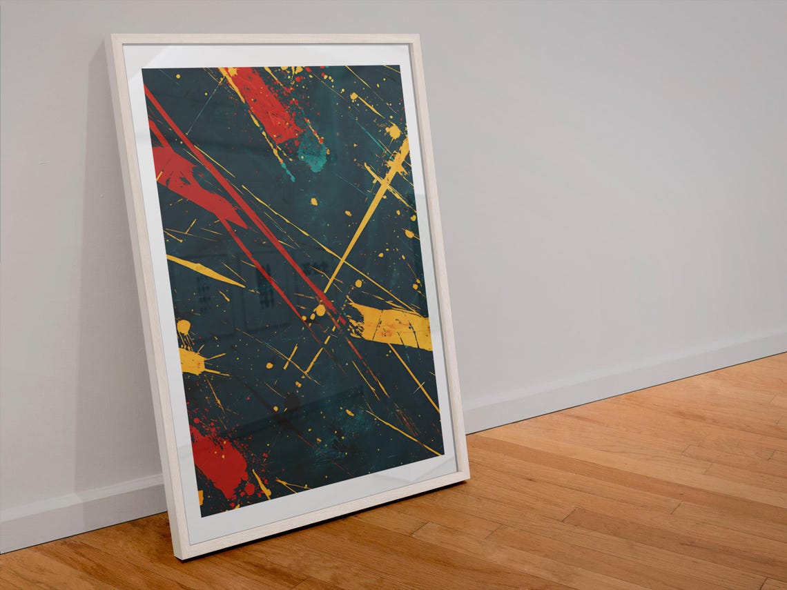 Abstract Splash Wall Art Print Bold Red Yellow Teal Decor Modern Art Poster Abstract Art For Home Office Decor