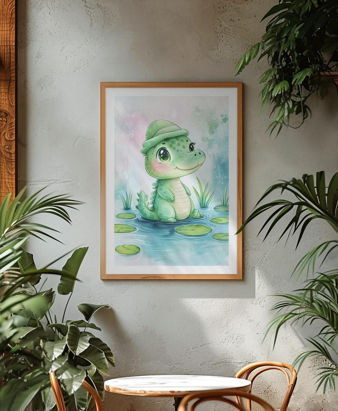 Playful Baby Crocodile Wall Art Print Serene Pond Nursery Decor Kids Room Art Charming Water Wall Art