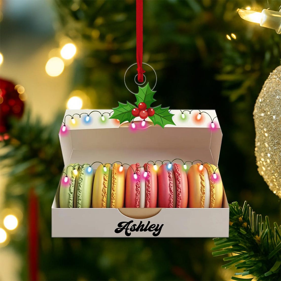 Macaron Box Christmas Ornament Custom Name Ashley Holiday Wall Art