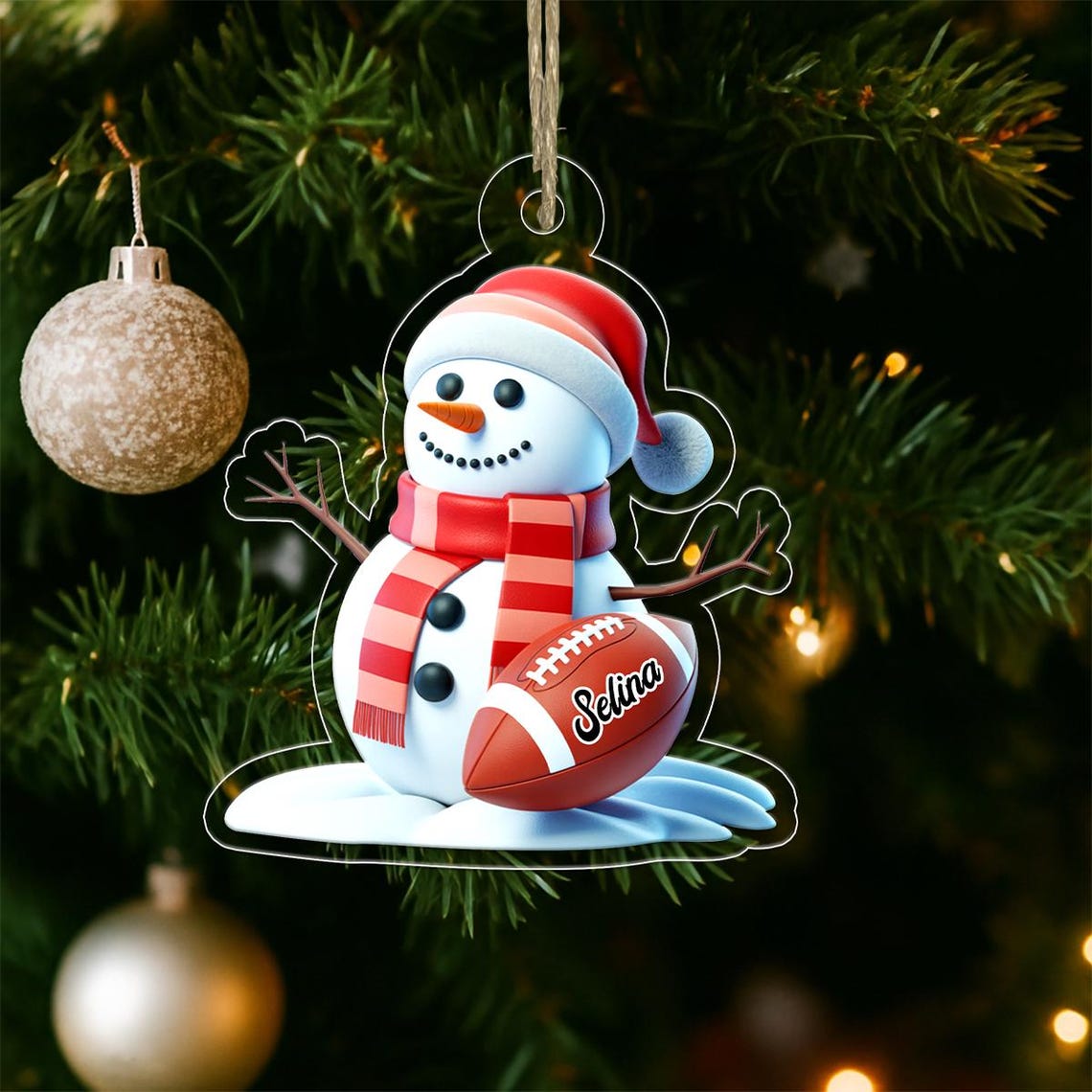 Personalized Football Snowman Acrylic Ornament Christmas Print
