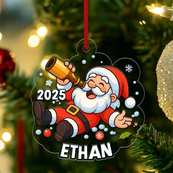 Custom Name Santa Claus Beer 2025 Acrylic Ornament Personalized Christmas Tree Decoration Funny Holiday Gift