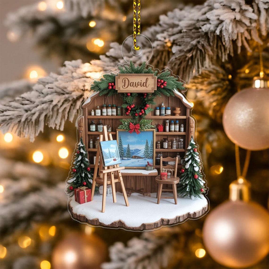 David Personalized Artist Studio Acrylic Christmas Ornament Wall Art