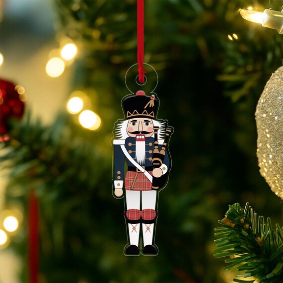 Nutcracker Scottish Bagpiper Kilt Navy Christmas Ornament Poster