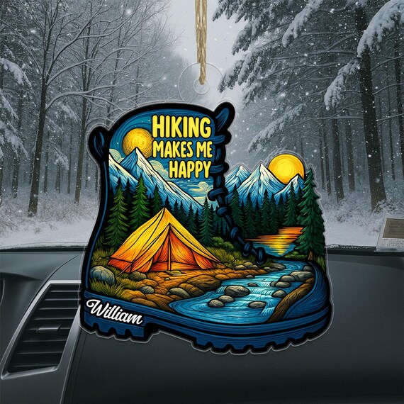 Hiking Makes Me Happy Boot Personalized Acrylic Ornament Print