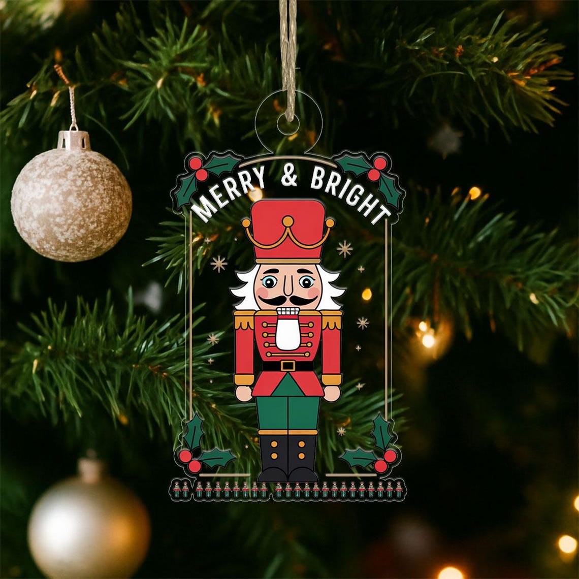 Merry & Bright Nutcracker Soldier Christmas Tree Ornament Print