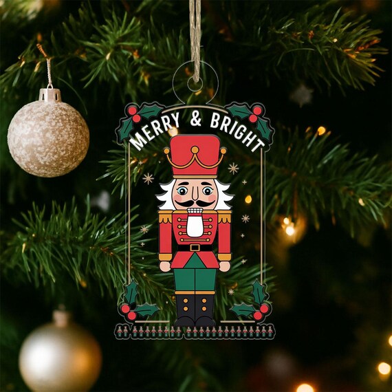 Merry & Bright Nutcracker Soldier Christmas Tree Ornament Print