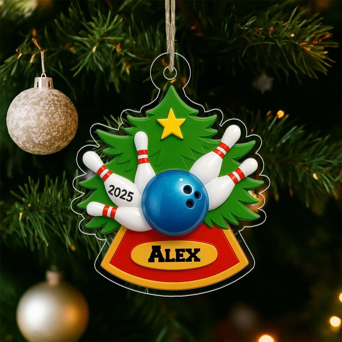 Personalized Bowling Christmas Ornament 2025 Custom Name Bowler Gift Poster