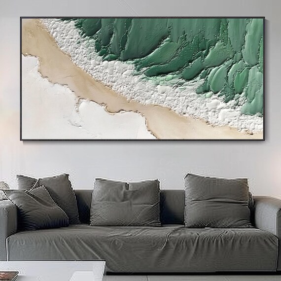 Aerial Emerald Coastline White Sand Green Waves Minimal Wall Art