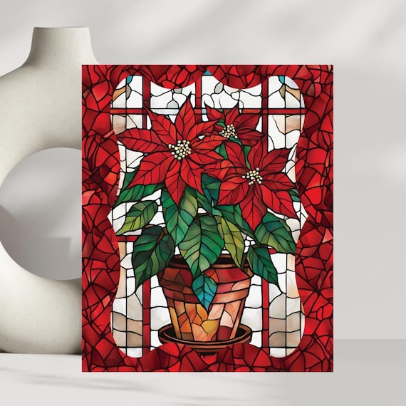 Stained Glass Poinsettia Potted Christmas Flower Mosaic Art Poster