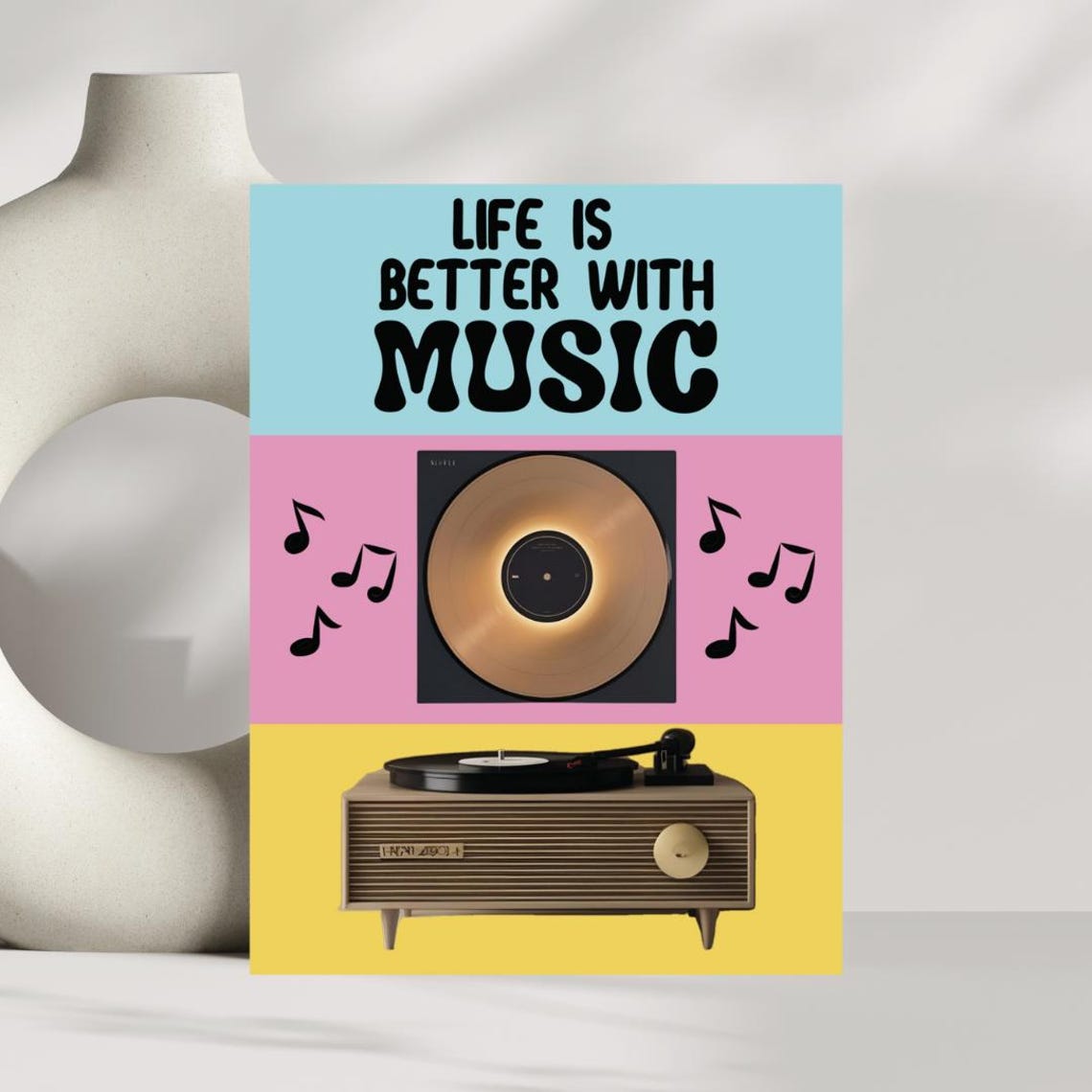 Life Is Better With Music Retro Vinyl Turntable Music Poster