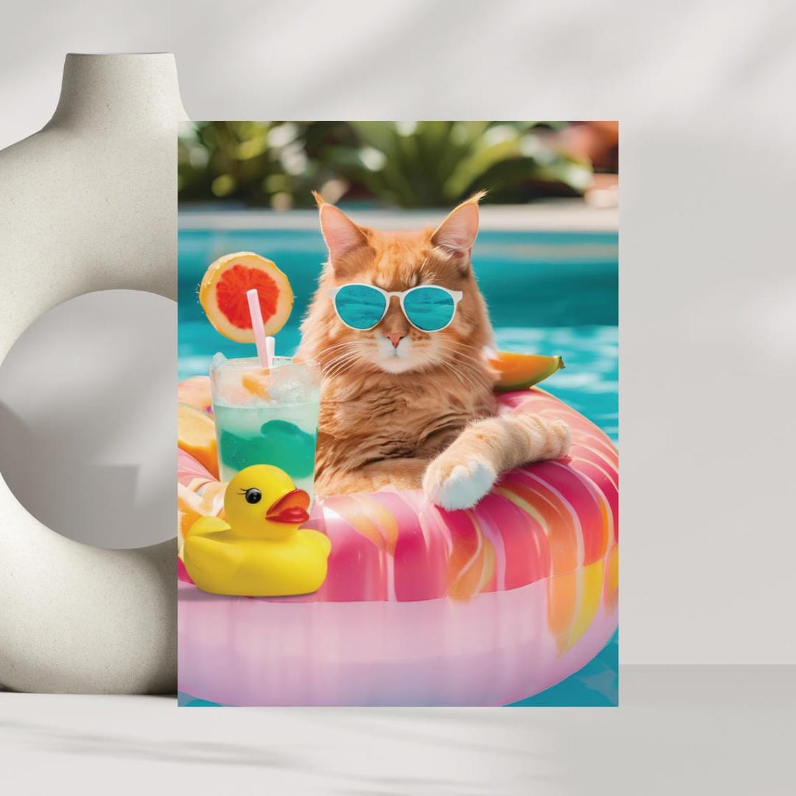 Funny Cat Pool Float Sunglasses Summer Pool Party Humor Poster