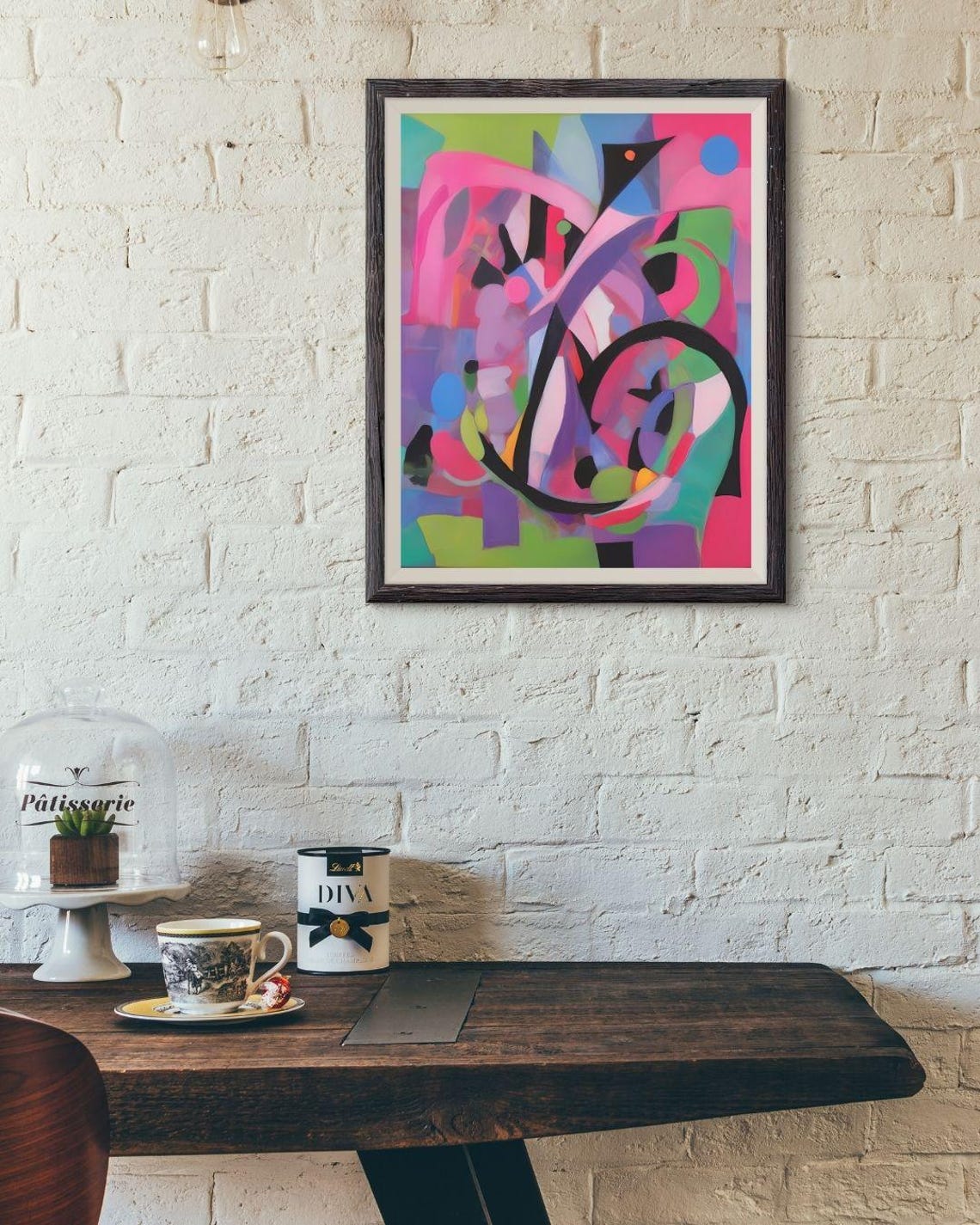 Abstract Dynamic Black Curve Shapes Pink Purple Green Modern Art Print - Image 3