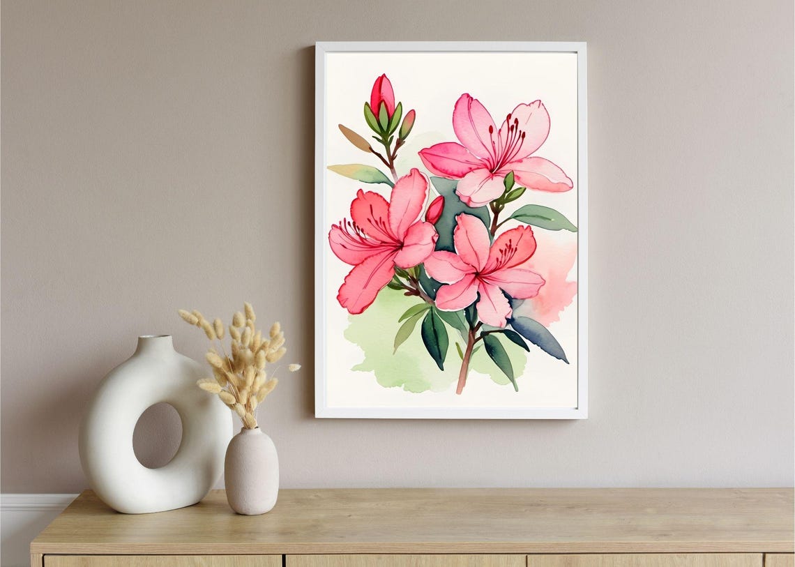 Pink Azalea Blossoms Watercolor Botanical Spring Flower Wall Art Print - Image 5