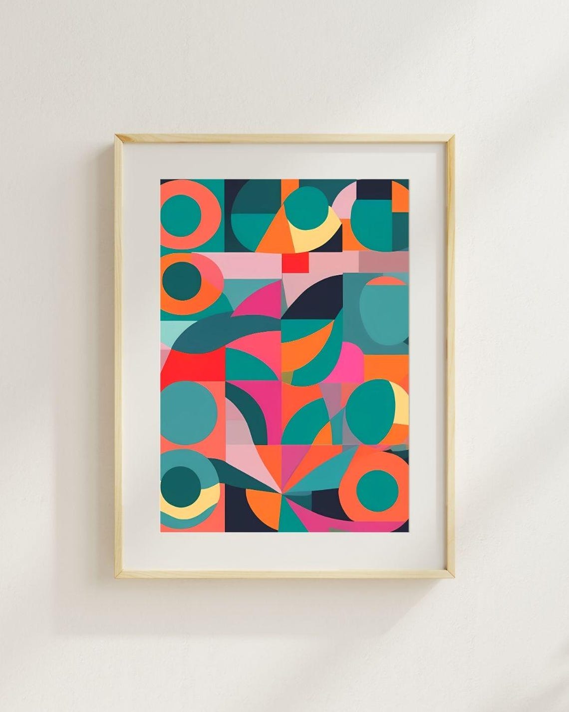 Mid Century Geometric Circles Teal Orange Pink Retro Modern Art Print