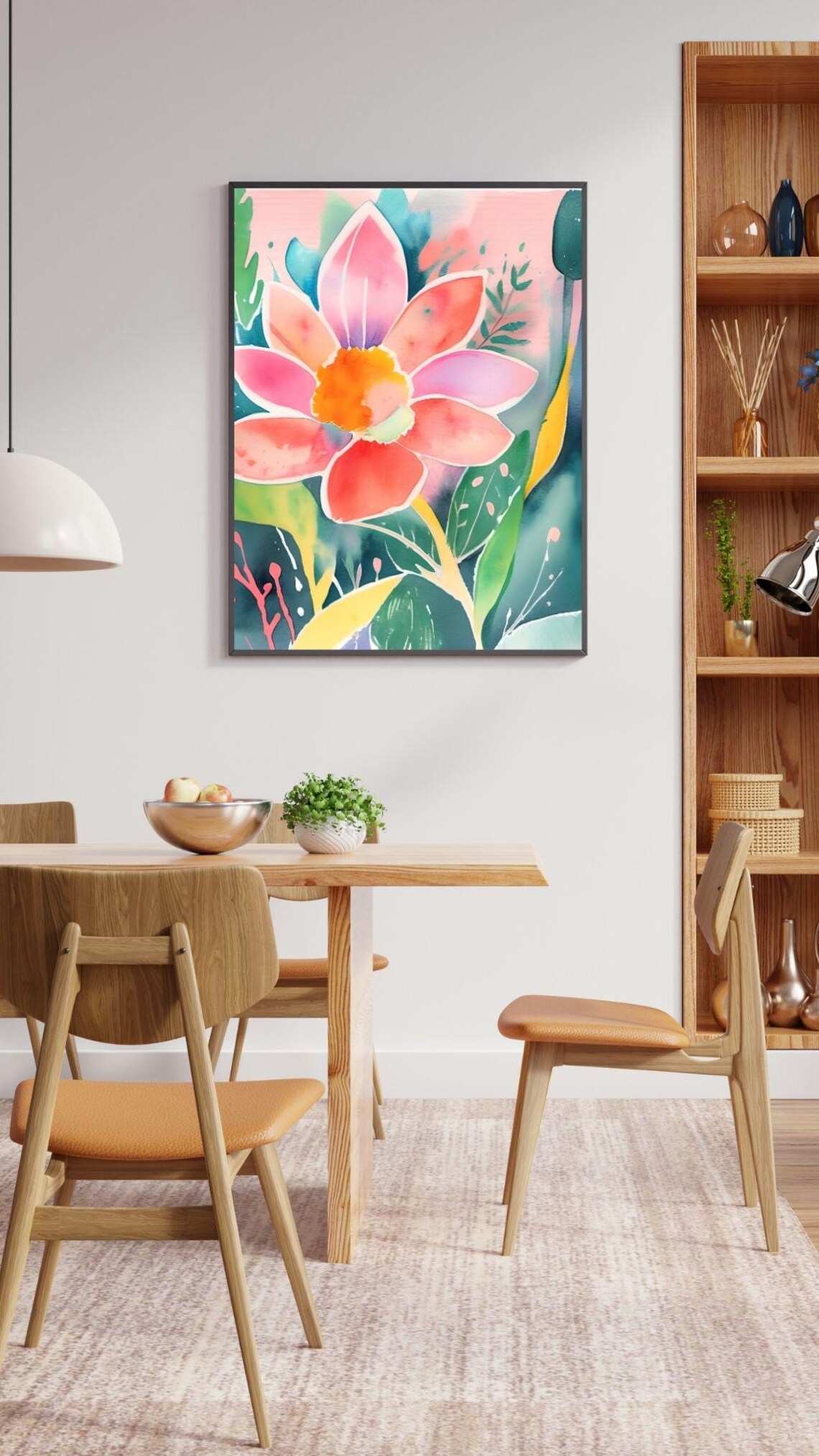 Pink Daylily Bloom Watercolor Coral Petals Botanical Floral Wall Art - Image 4
