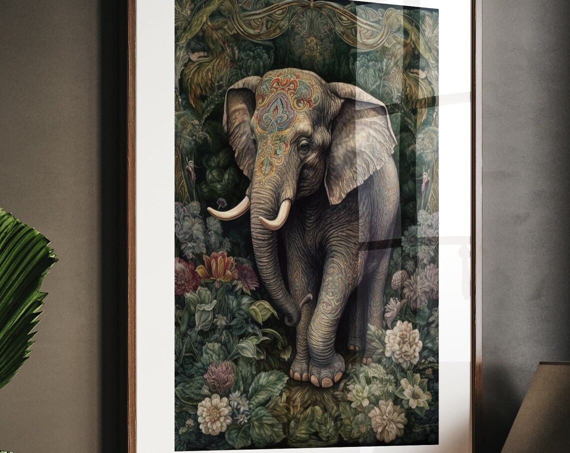 Elephant With Ornate Headpiece Walking in a Dark Jungle Poster - Image 4