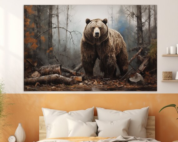Grizzly Bear In Autumn Forest Fallen Logs Wild Animal Portrait Wall Art