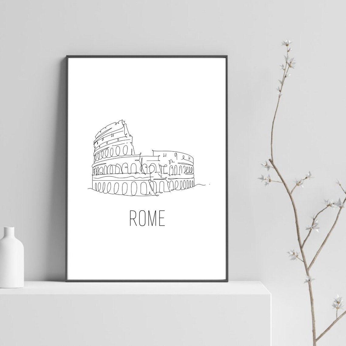 Rome Colosseum Line Art Minimalist Italy Travel Wall Decor Poster