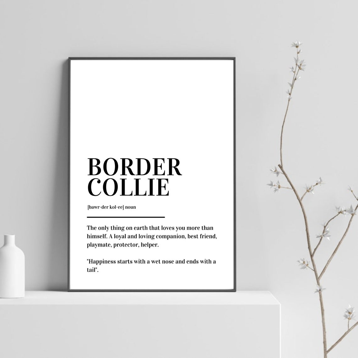 Border Collie Definition Loyal Dog Breed Minimalist Typography Poster