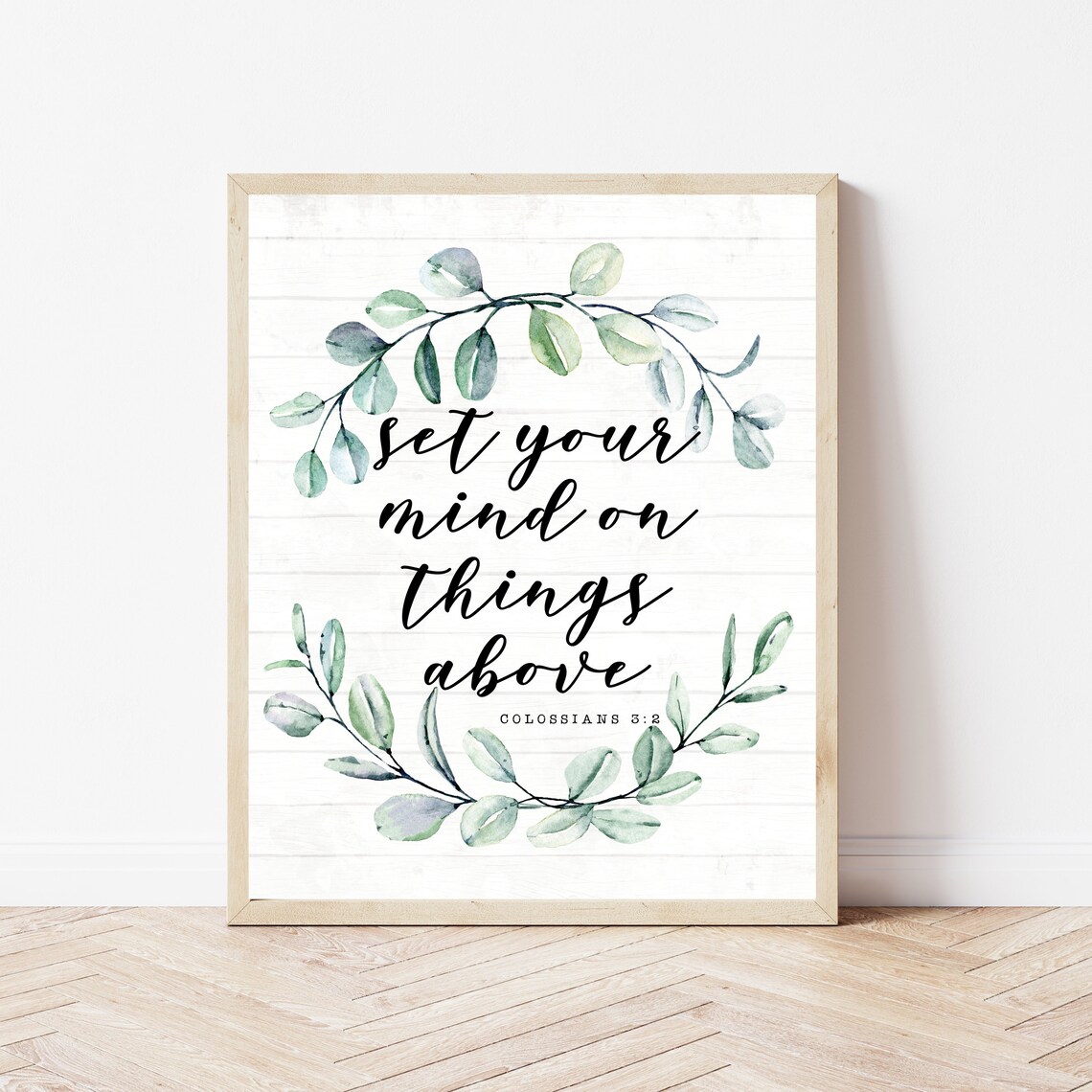 Bible Verse Wall Art Rustic Colossians 32 Set Your Mind On Things Above Christian Floral Print Scripture Home Decor Bedroom Sign