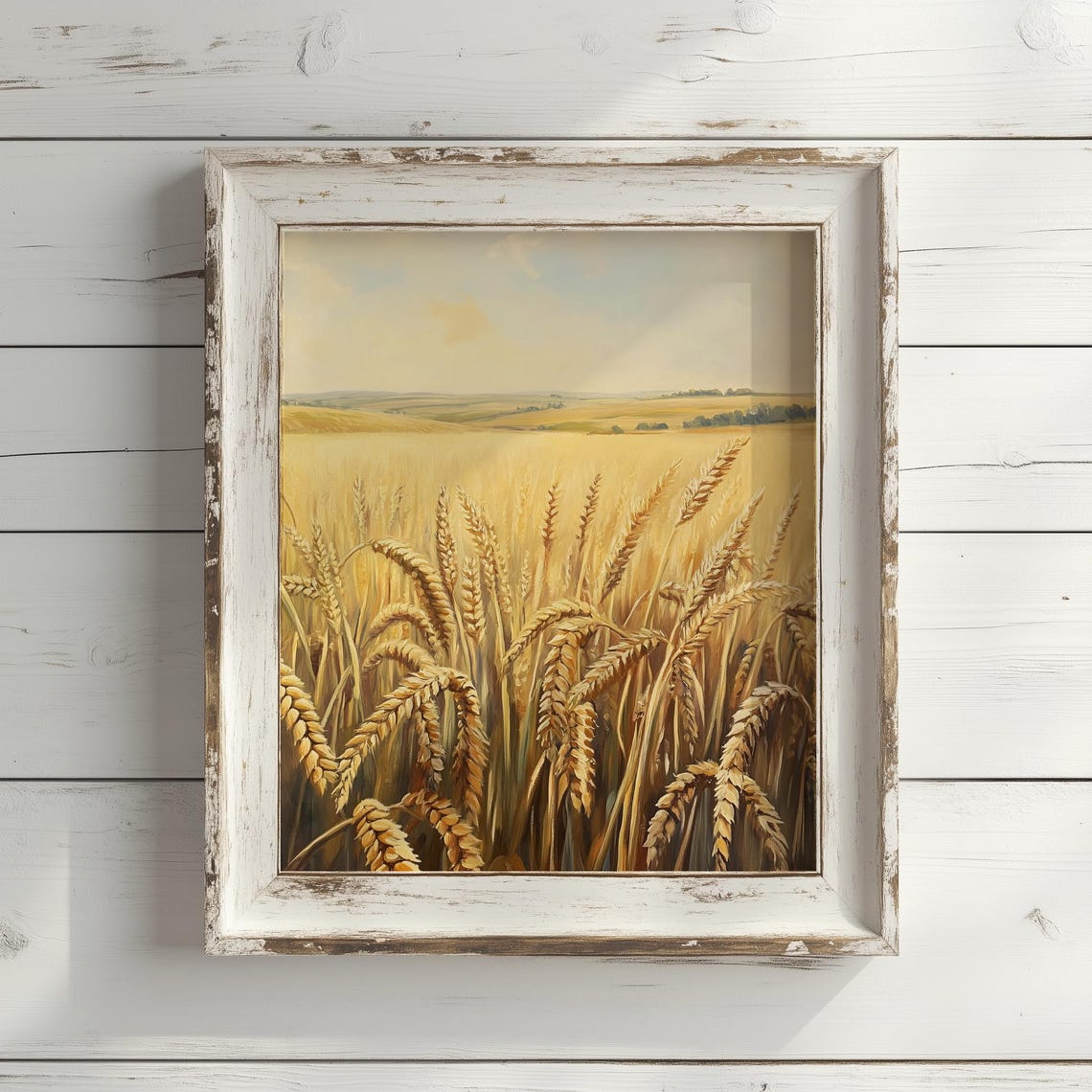 Golden Wheat Field at Harvest Time Rustic Landscape Painting Poster