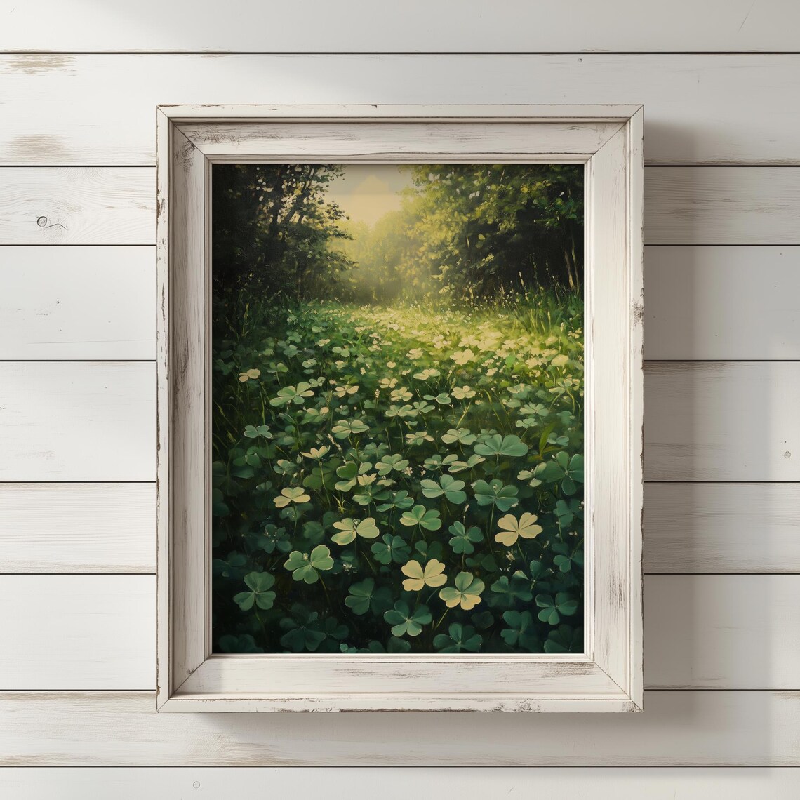 Clover Meadow Morning Light Sunlit Green Field Nature Poster
