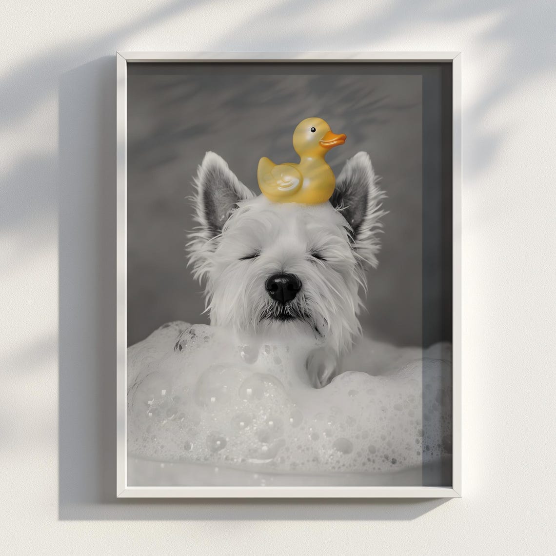 Westie Dog Bubble Bath Yellow Rubber Duck Cute Bathroom Poster