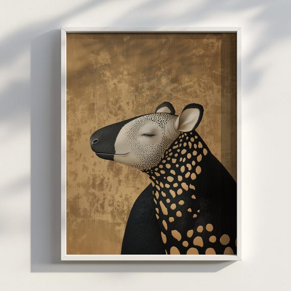 Golden Tapir Ukiyoe Wall Art Elegant Japanese Animal Print With Minimalist Zen For Japandi Inspired Decor Spaces Portrait