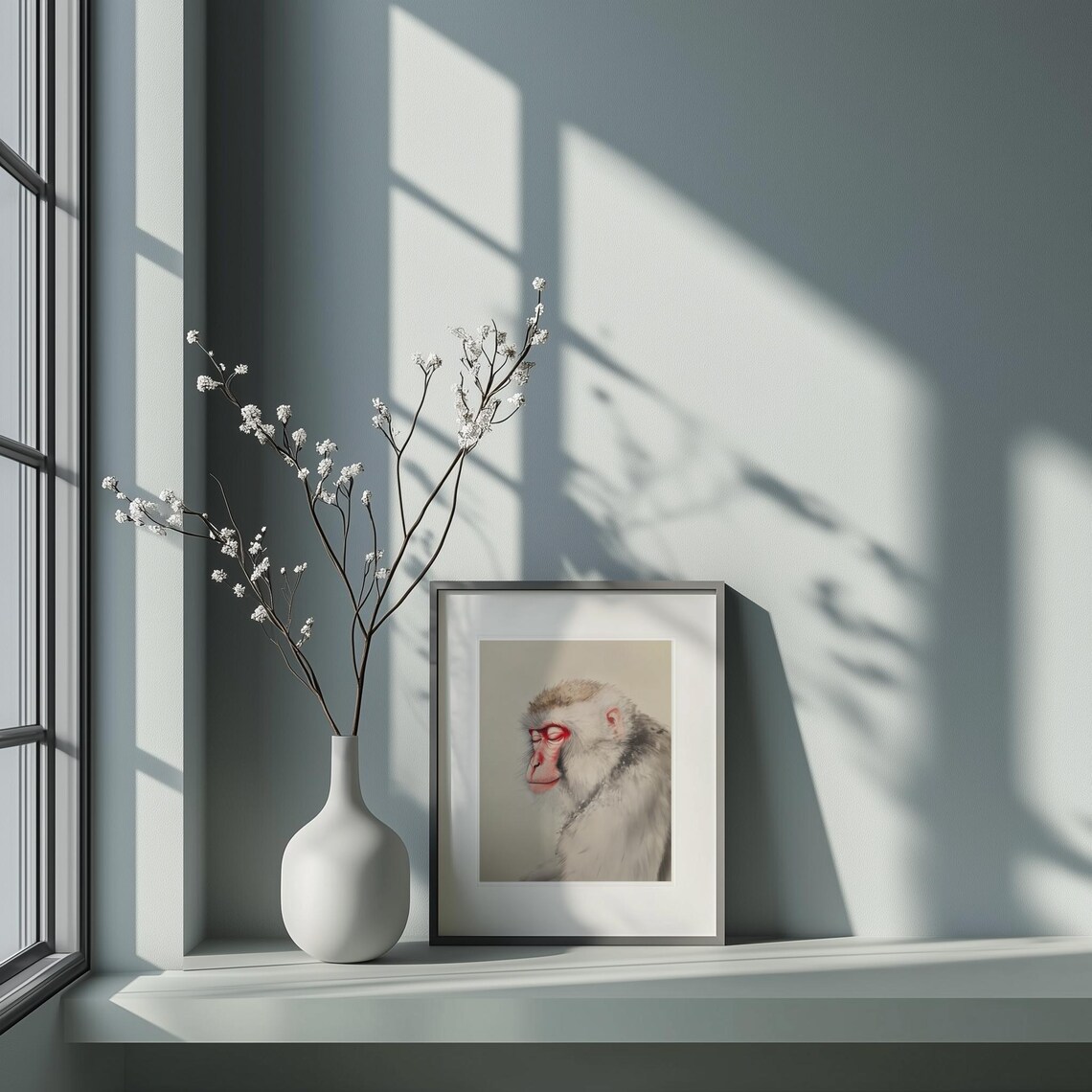Japanese Macaque Snow Monkey Portrait Minimal Animal Art Poster - Image 5