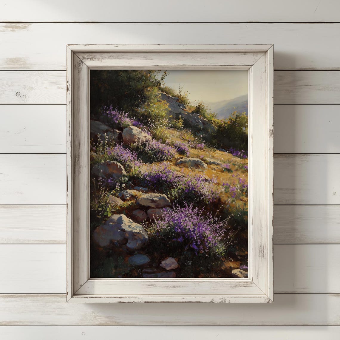 Wild Thyme in Bloom Rocky Hillside Herb Wildflower Painting Print