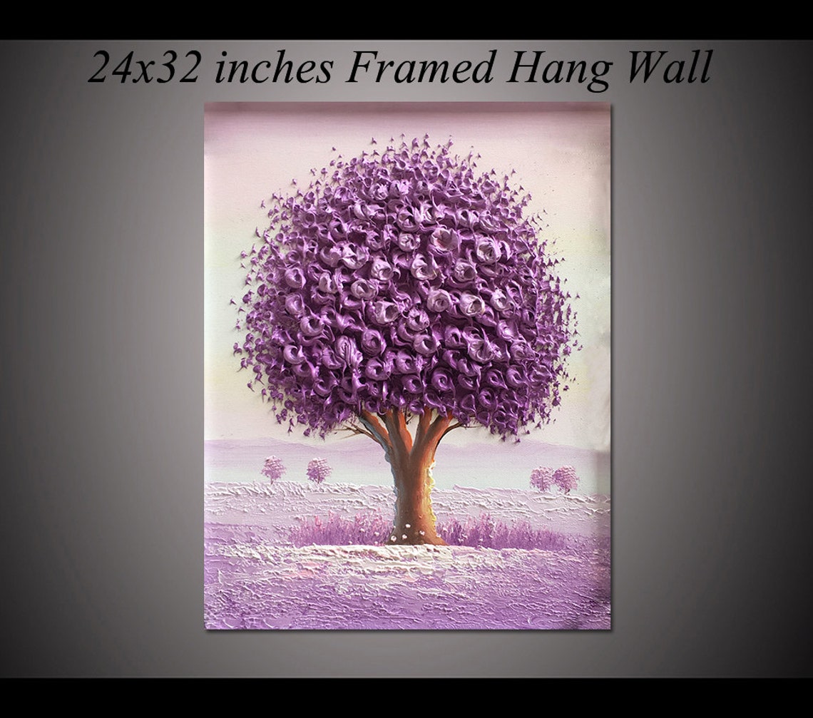Purple Blossom Tree Framed Lavender Impasto Canvas Art Poster