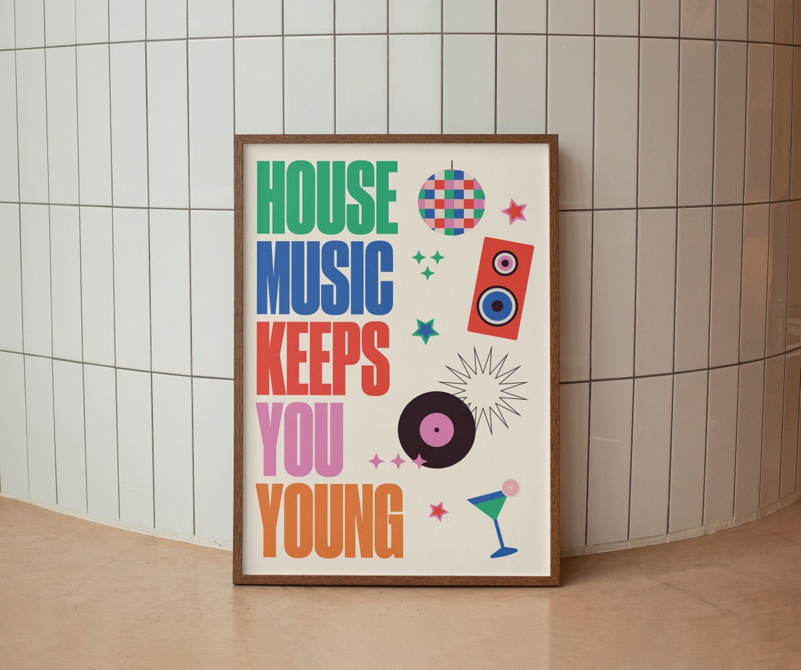 House Music Keeps You Young Colorful Retro Rave Party Poster - Image 3