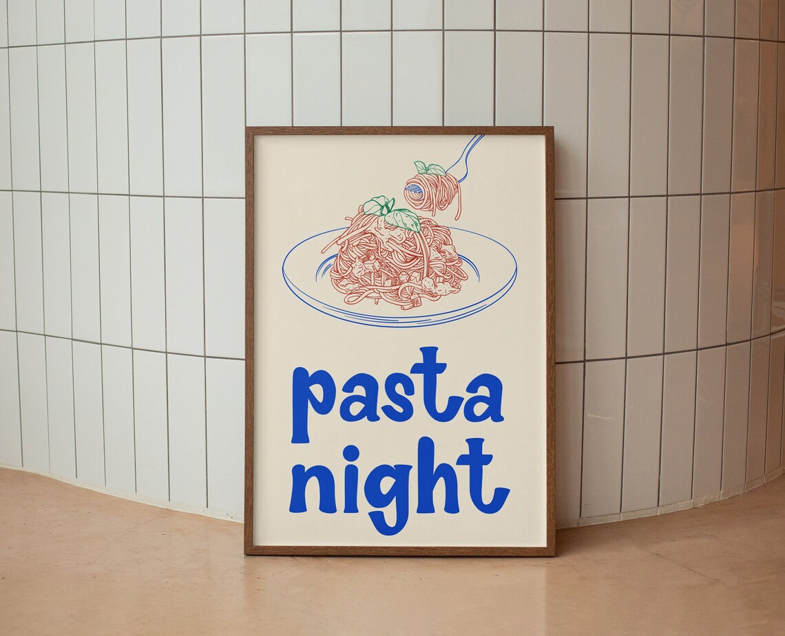 Pasta Night, Hand Drawn Kitchen Art Print - Image 3