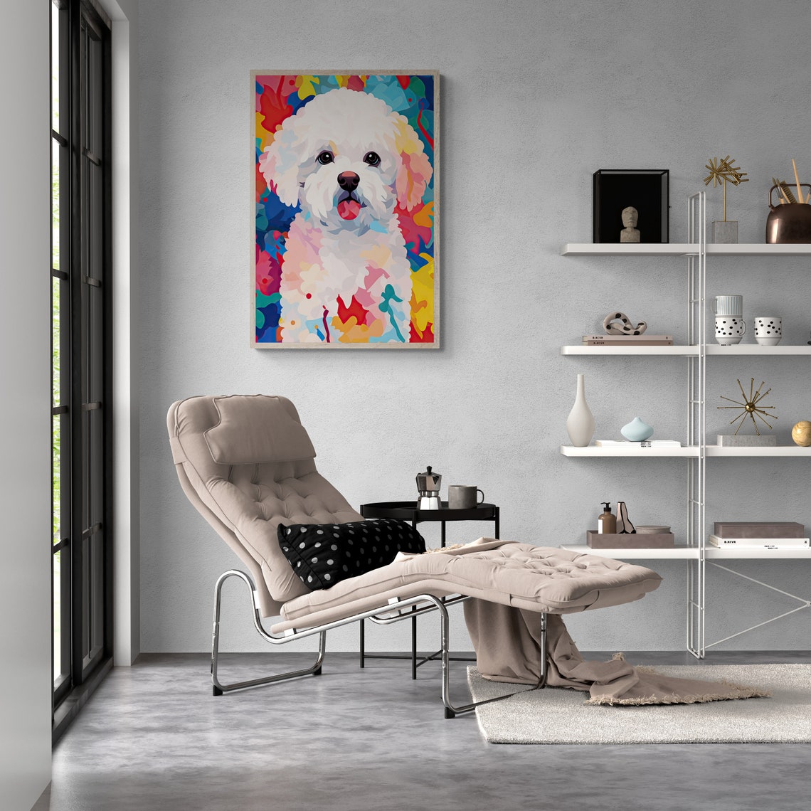 Bichon Frise Pop Art Portrait White Curly Coat Rainbow Poster - Image 2