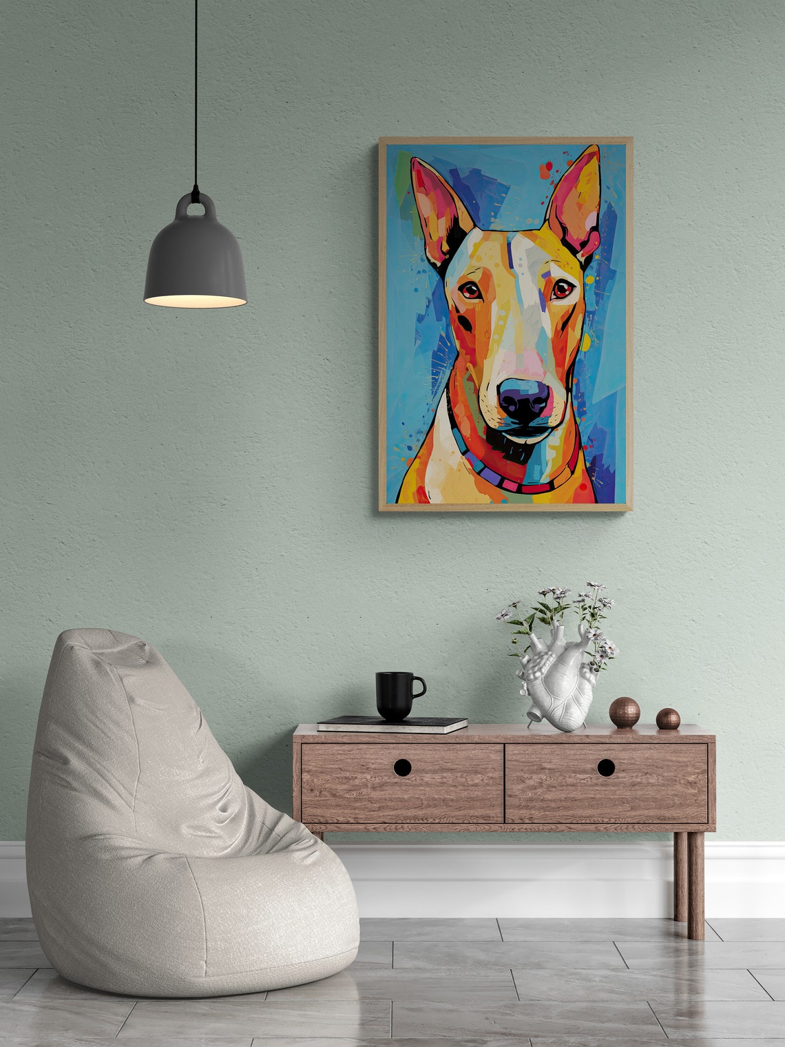 Bull Terrier Pop Art Portrait White Dog Blue Background Poster - Image 2