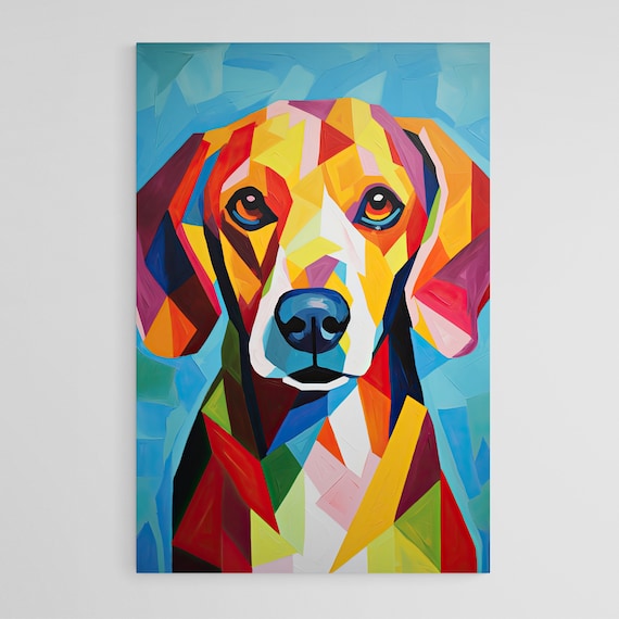 Colorful Geometric Beagle Portrait Cubist Style Modern Dog Poster