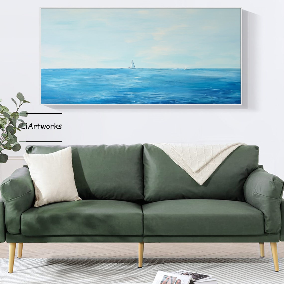 Two Sailboats On Serene Blue Ocean Minimalist Coastal Poster - Image 3