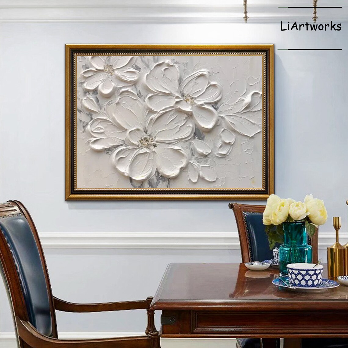 Large Abstract Flower Oil Painting On White 3d Floral Painting Flower Acrylic Painting Heavy Textured Flower Art Floral Wall Decor - Image 2
