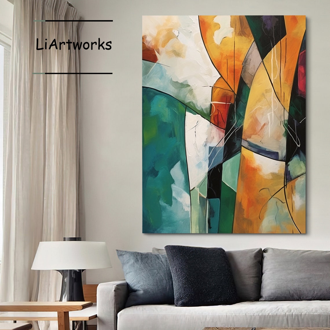 Orange And Teal Bold Geometric Abstract Color Block Art Poster - Image 2