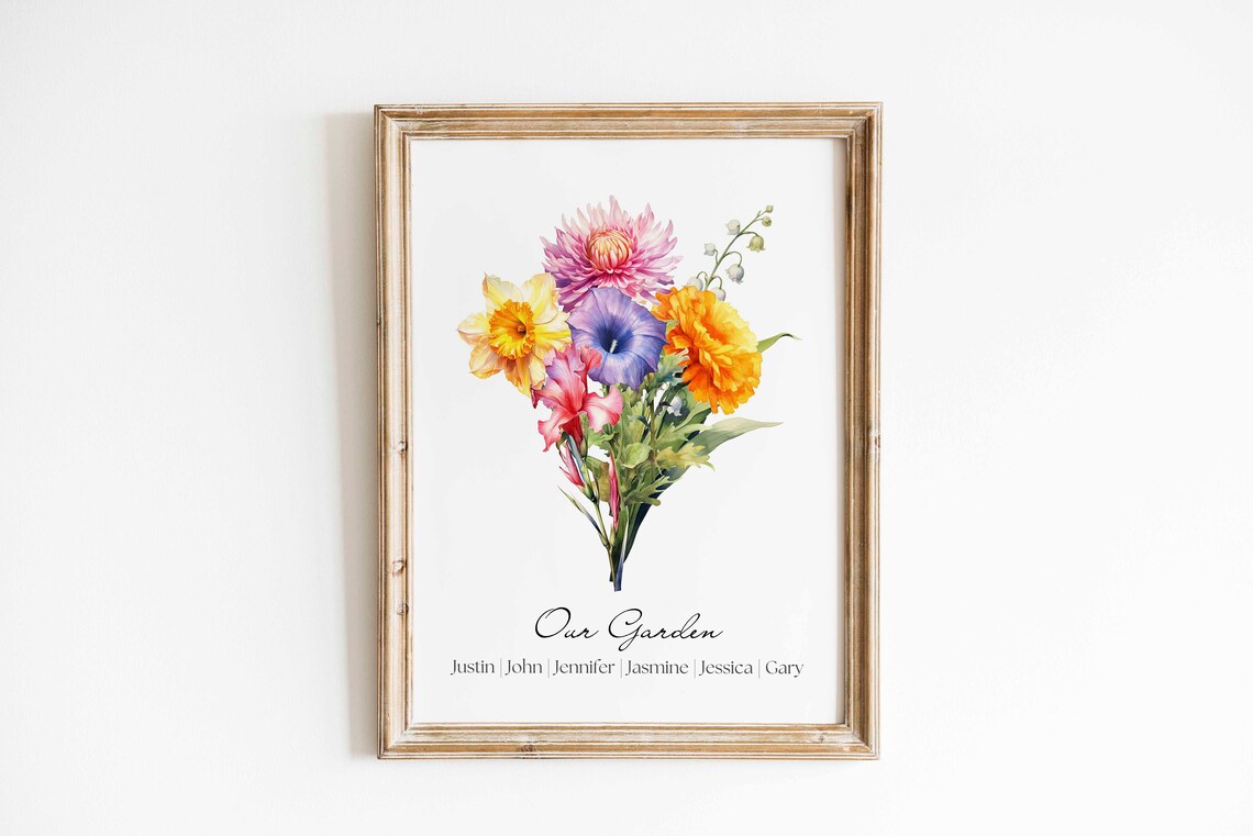 Custom Birth Flower Family Bouquet Art Print - Image 3