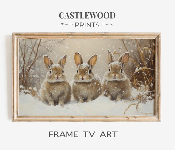Winter Rabbit Frame Tv Art Beatrix Style Snow Scene Rustic Decor Seasonal Animal For 80